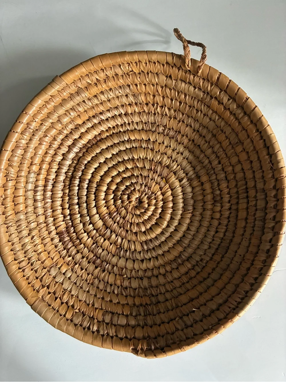 Handwoven Round Rattan  Coiled Basket With Hanger Attached - Natural Brown